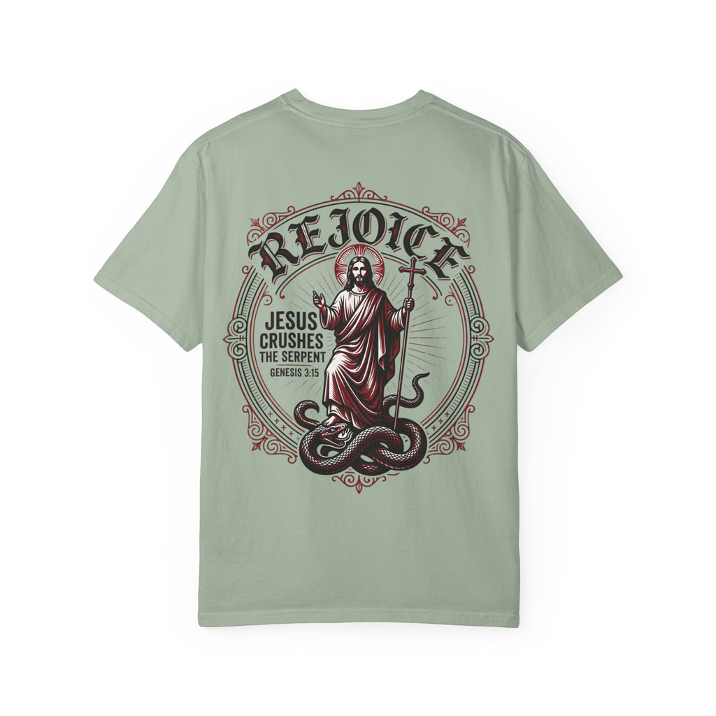 Rejoice Christian T-Shirt — "Jesus Crushes the Serpent" Graphic Tee