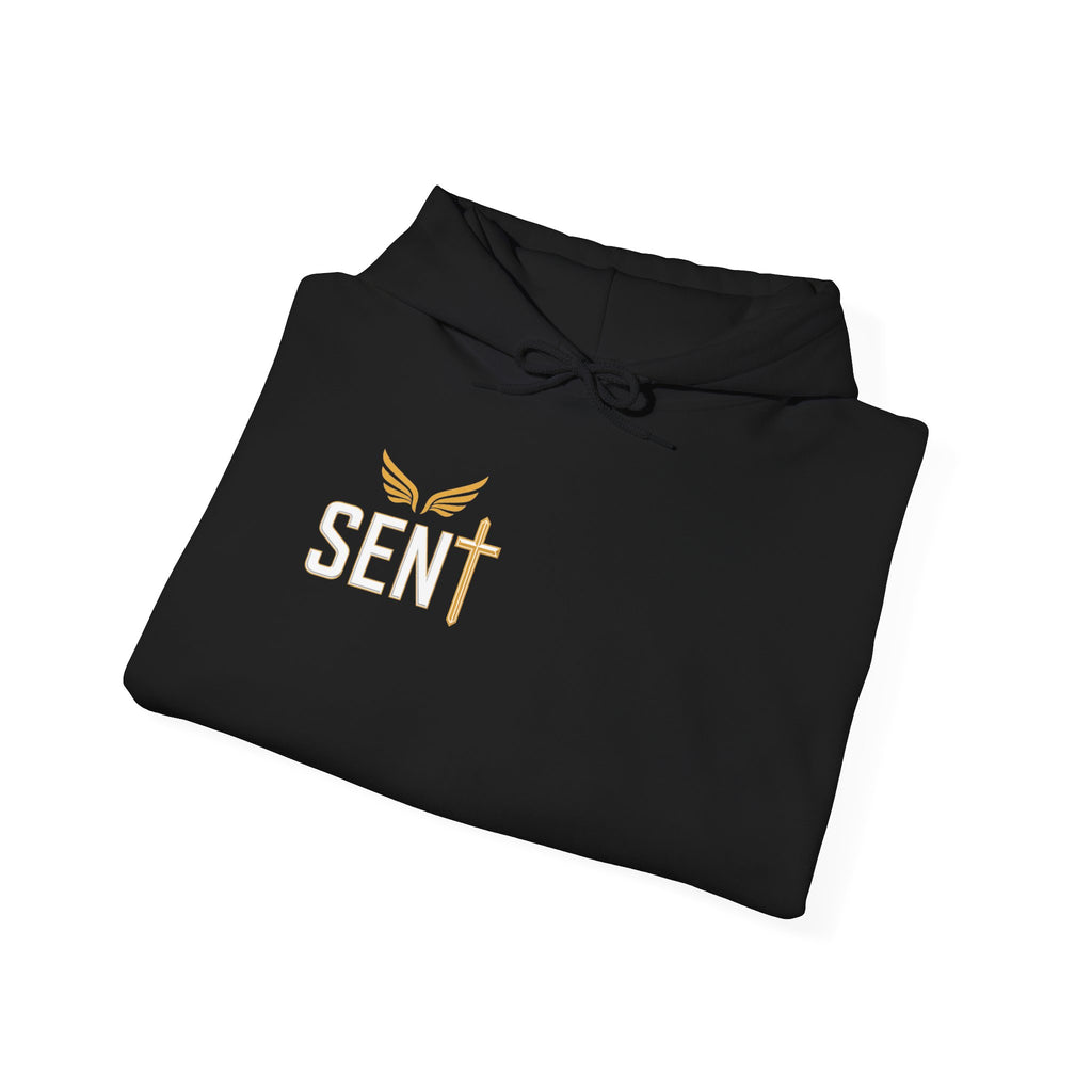 Jesus Saves Hoodie — Christian Faith Pullover with 'Sent' Chest Design