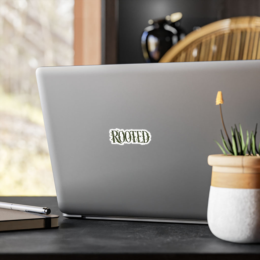 Rooted Vinyl Sticker — Botanical 'ROOTED' Kiss-Cut Decal for Laptops, Water Bottles & Windows