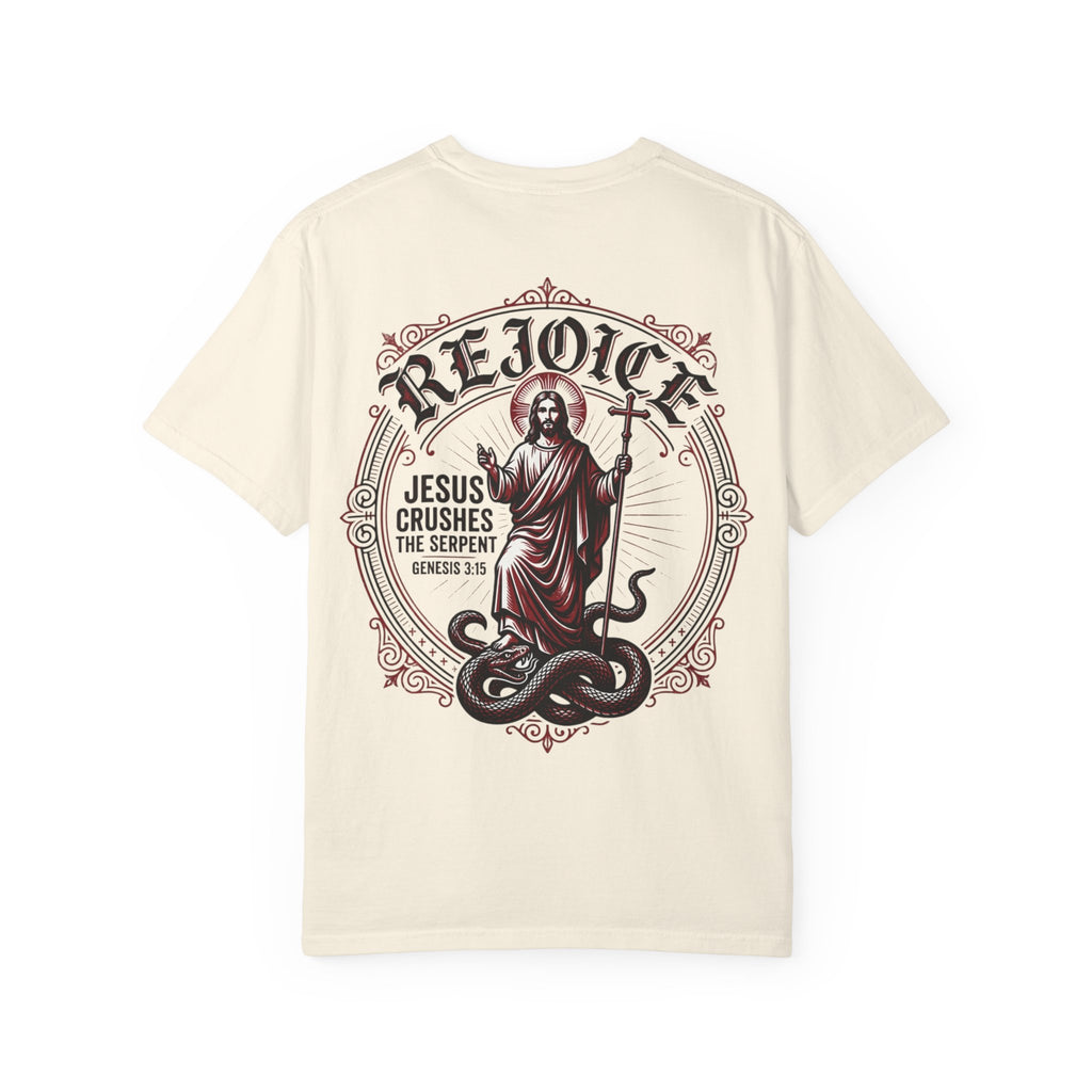 Rejoice Christian T-Shirt — "Jesus Crushes the Serpent" Graphic Tee