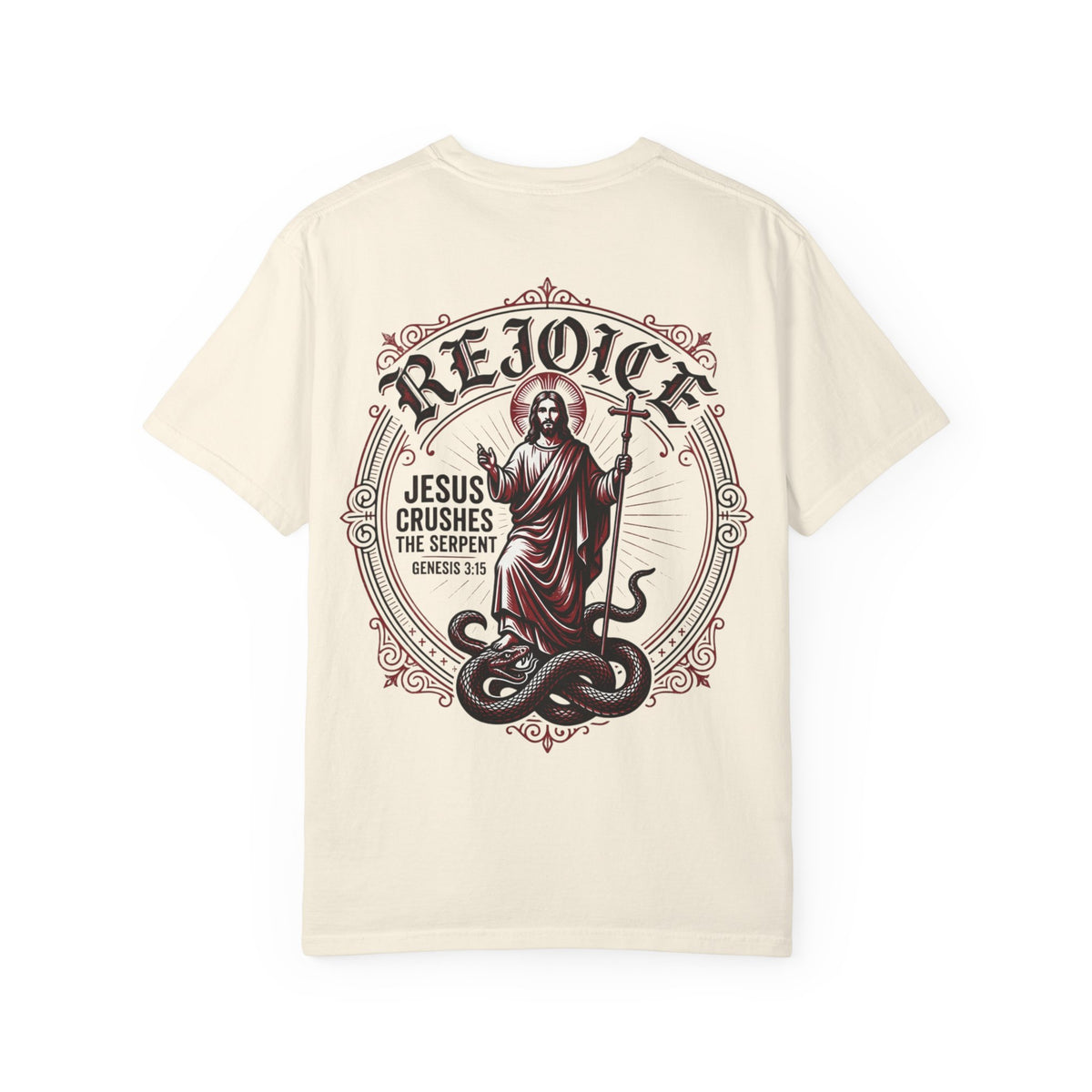Rejoice Christian T-Shirt — "Jesus Crushes the Serpent" Graphic Tee