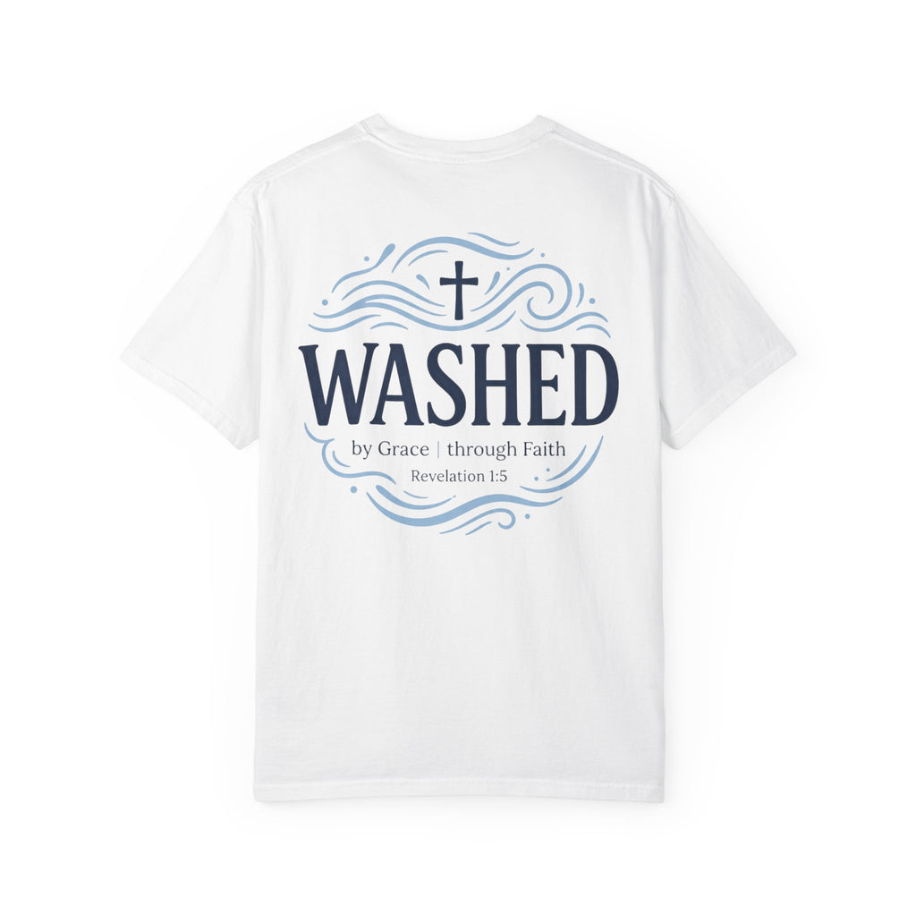 Washed Christian T-Shirt — "WASHED" Faith Graphic Tee (Revelation 1:5)
