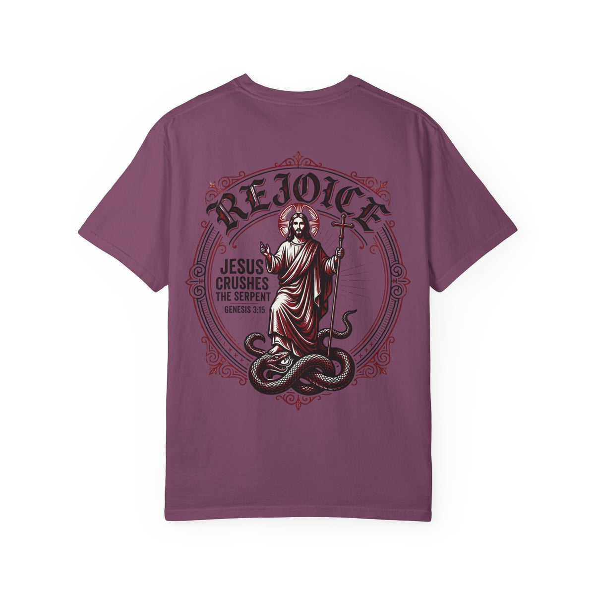 Rejoice Christian T-Shirt — "Jesus Crushes the Serpent" Graphic Tee
