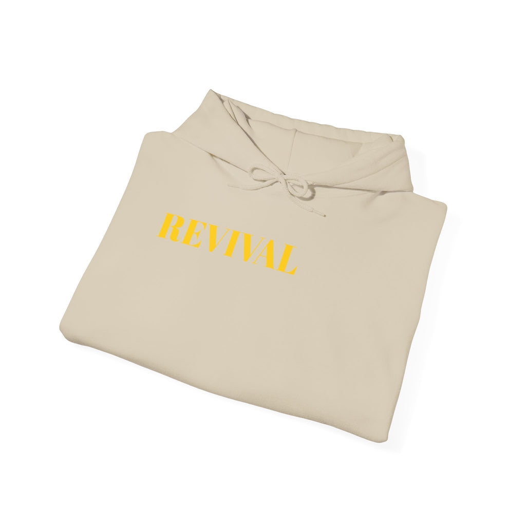 Revival Hoodie — Minimal Gold Text Pullover