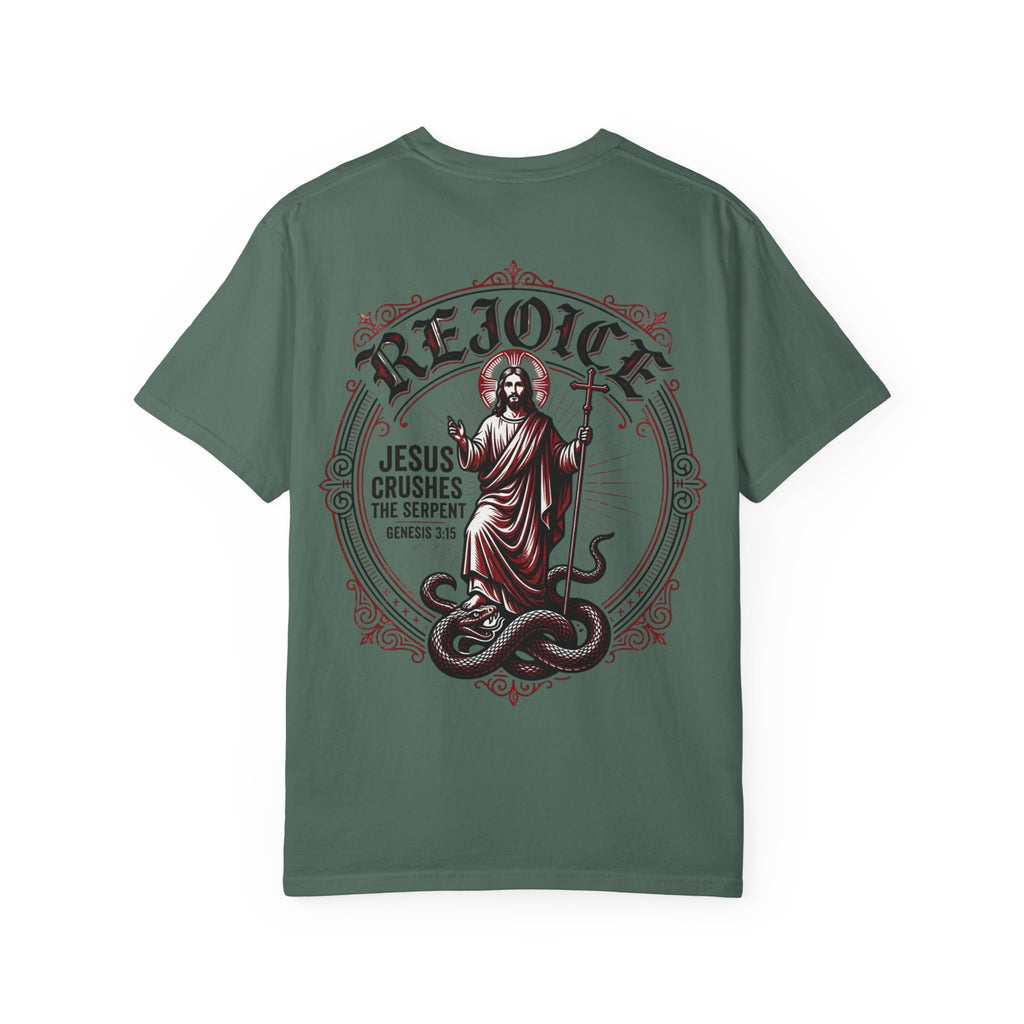 Rejoice Christian T-Shirt — "Jesus Crushes the Serpent" Graphic Tee