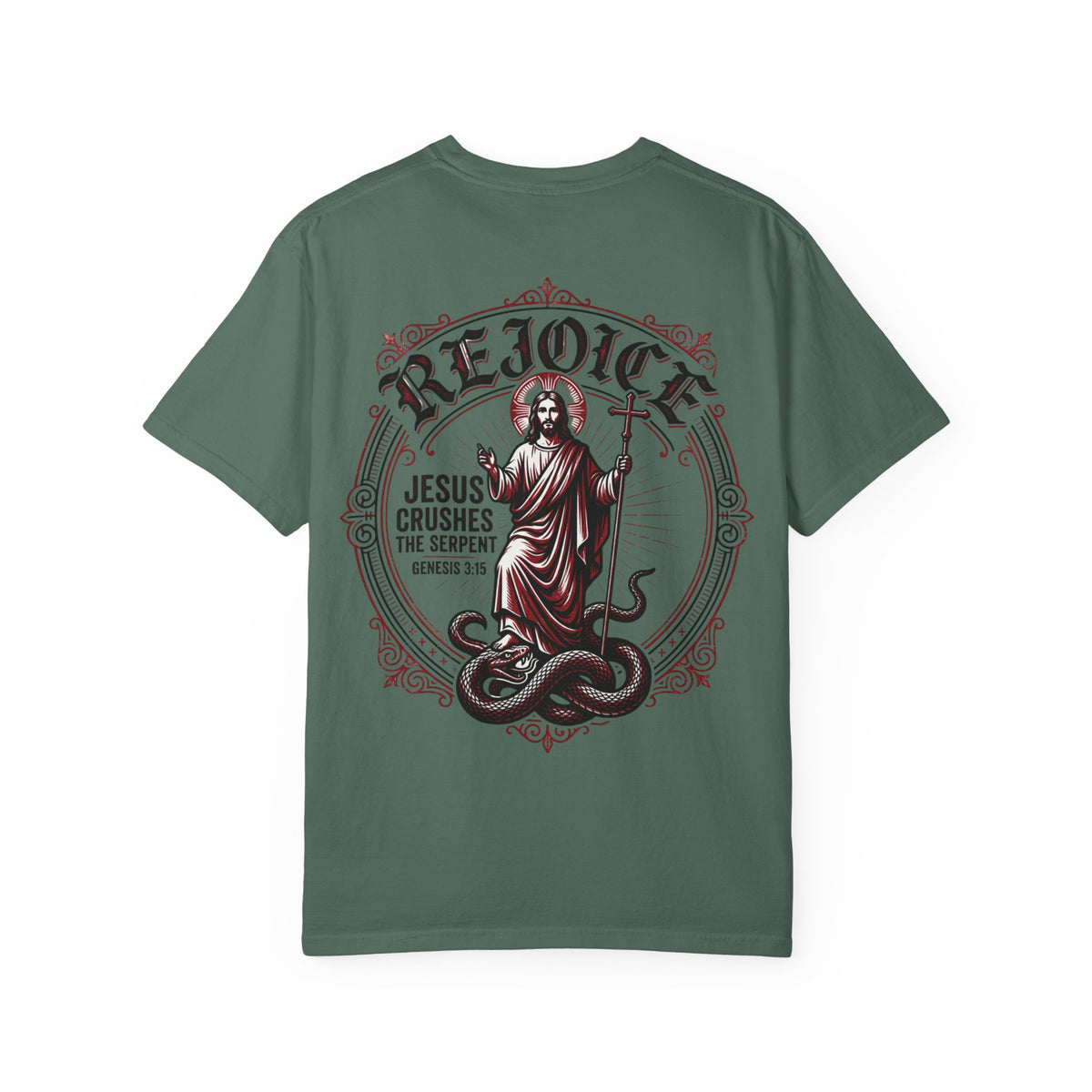Rejoice Christian T-Shirt — "Jesus Crushes the Serpent" Graphic Tee