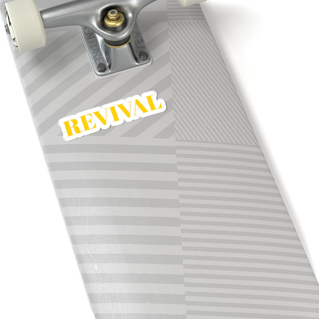 REVIVAL Kiss-Cut Sticker — Bold Yellow Retro Text Laptop Decal