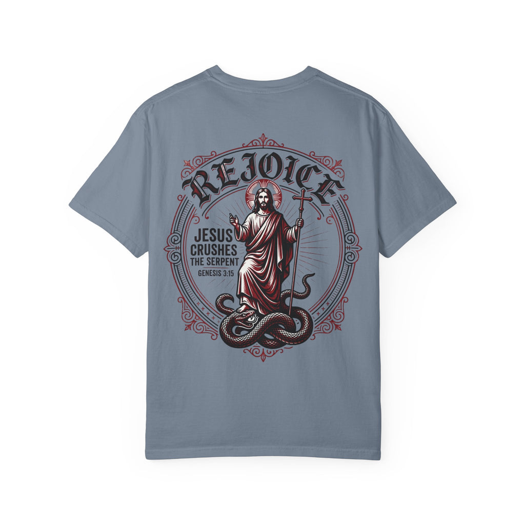 Rejoice Christian T-Shirt — "Jesus Crushes the Serpent" Graphic Tee