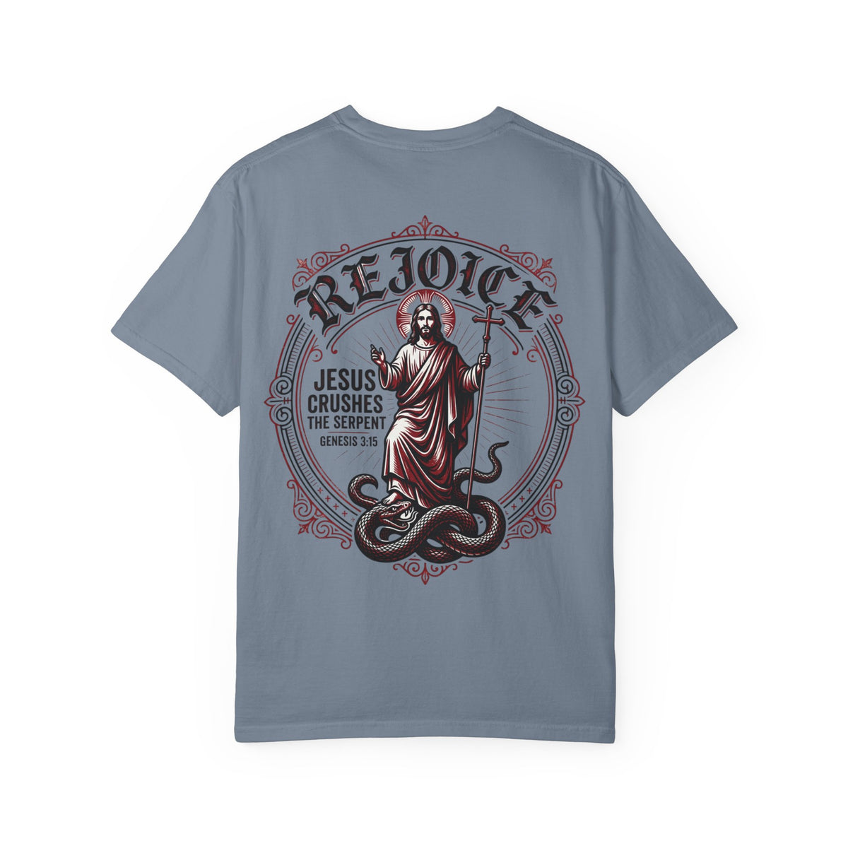 Rejoice Christian T-Shirt — "Jesus Crushes the Serpent" Graphic Tee