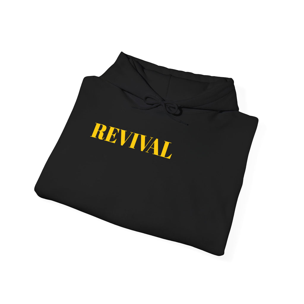 Revival Hoodie — Minimal Gold Text Pullover