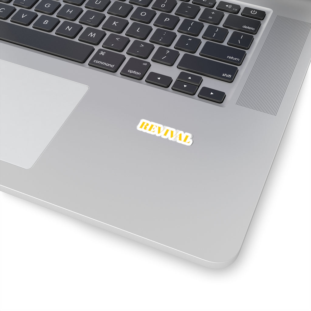 REVIVAL Kiss-Cut Sticker — Bold Yellow Retro Text Laptop Decal