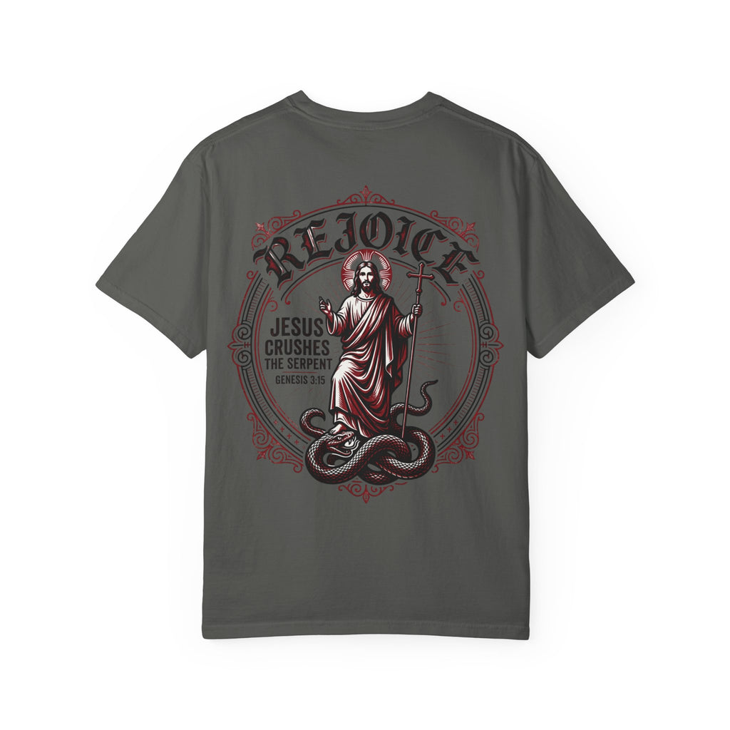 Rejoice Christian T-Shirt — "Jesus Crushes the Serpent" Graphic Tee