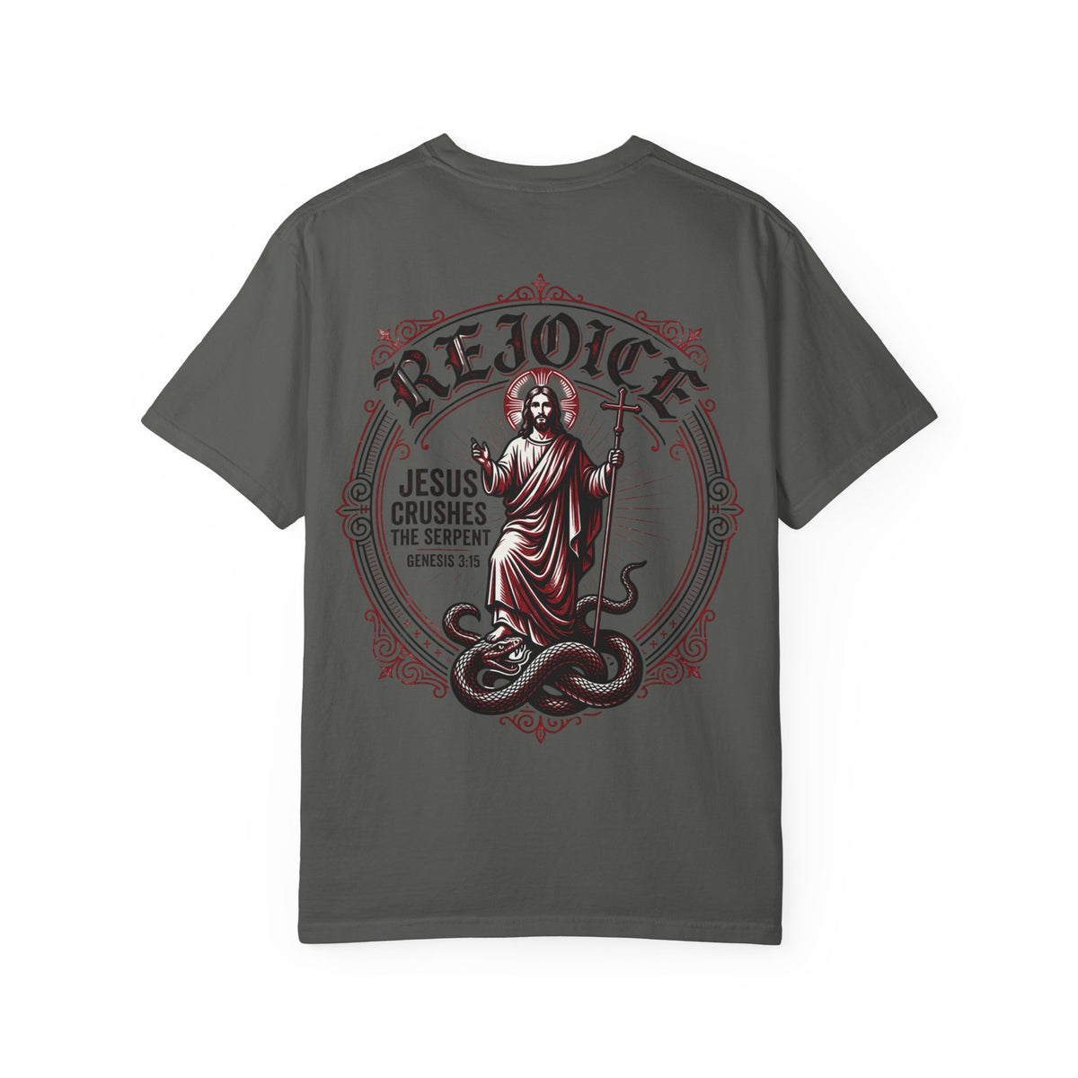 Rejoice Christian T-Shirt — "Jesus Crushes the Serpent" Graphic Tee