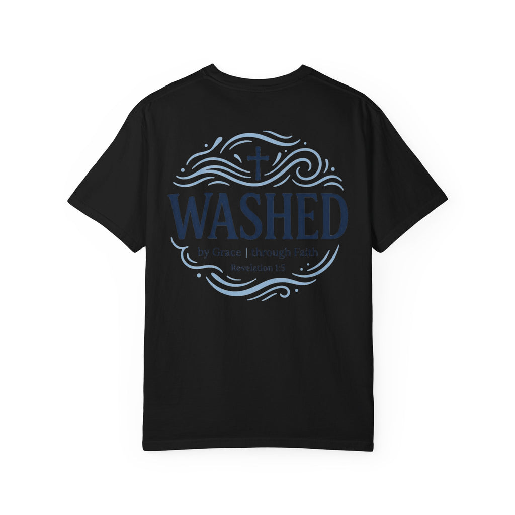 Washed Christian T-Shirt — "WASHED" Faith Graphic Tee (Revelation 1:5)