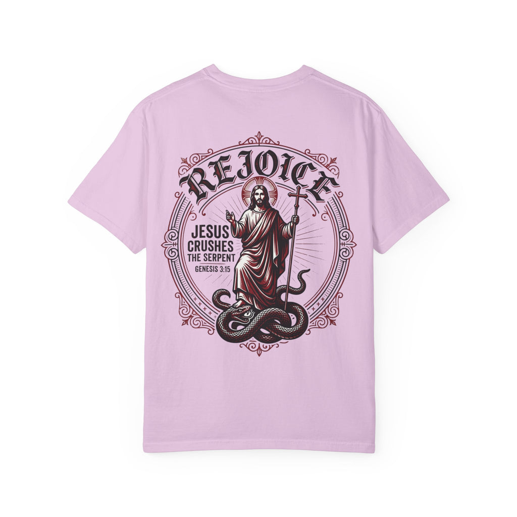 Rejoice Christian T-Shirt — "Jesus Crushes the Serpent" Graphic Tee
