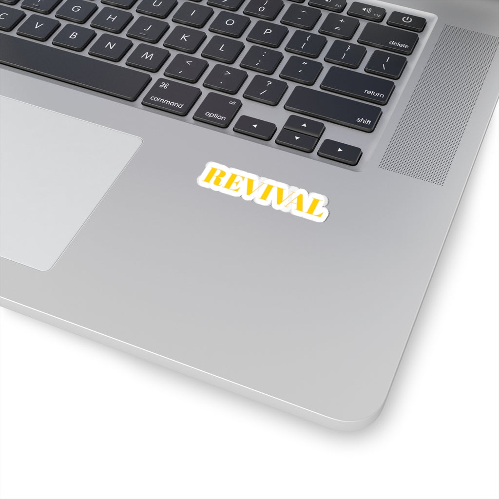 REVIVAL Kiss-Cut Sticker — Bold Yellow Retro Text Laptop Decal