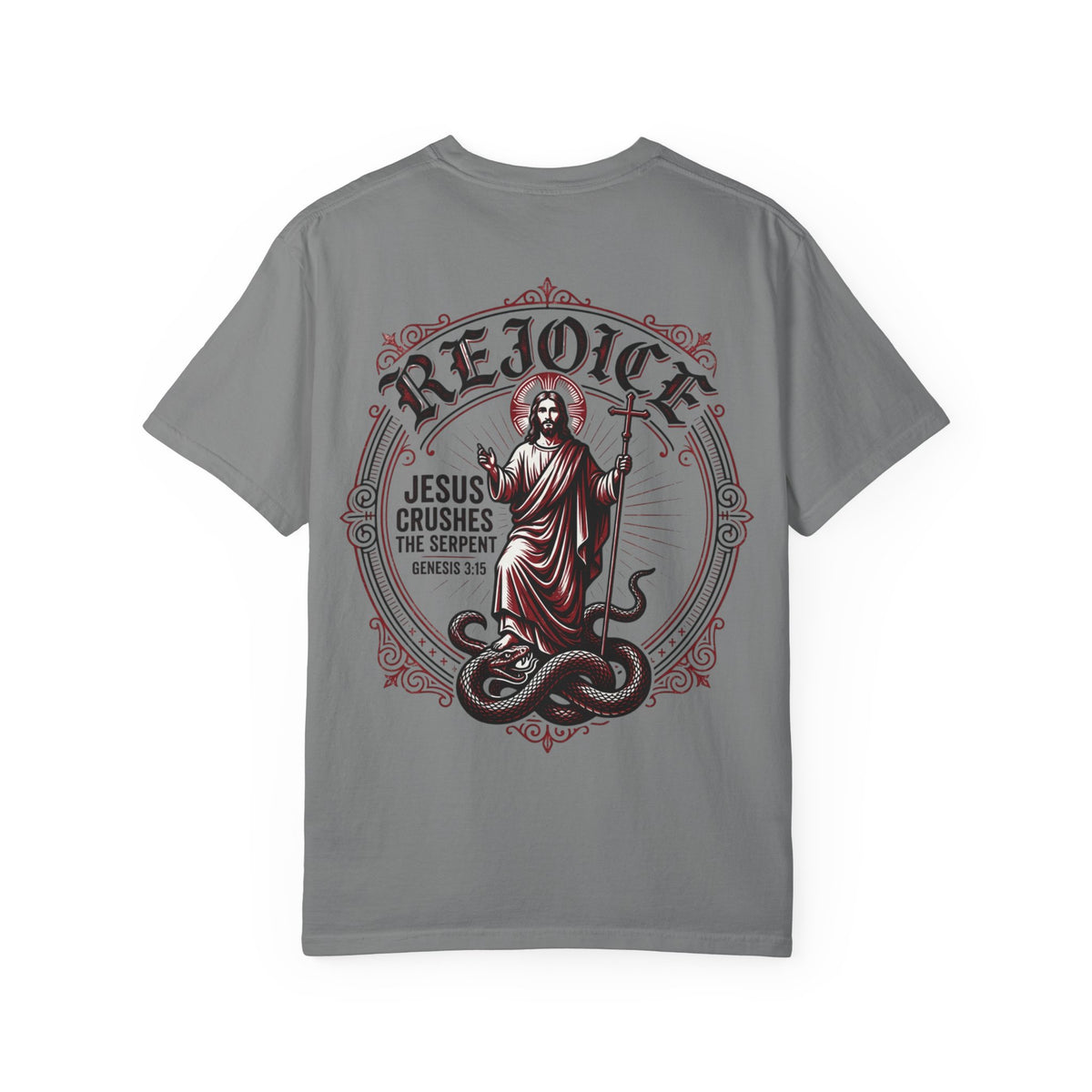 Rejoice Christian T-Shirt — "Jesus Crushes the Serpent" Graphic Tee