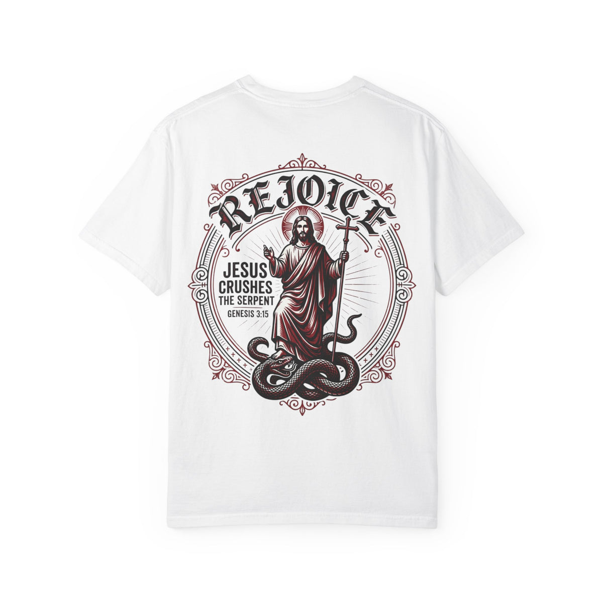 Rejoice Christian T-Shirt — "Jesus Crushes the Serpent" Graphic Tee