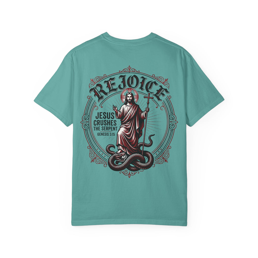Rejoice Christian T-Shirt — "Jesus Crushes the Serpent" Graphic Tee