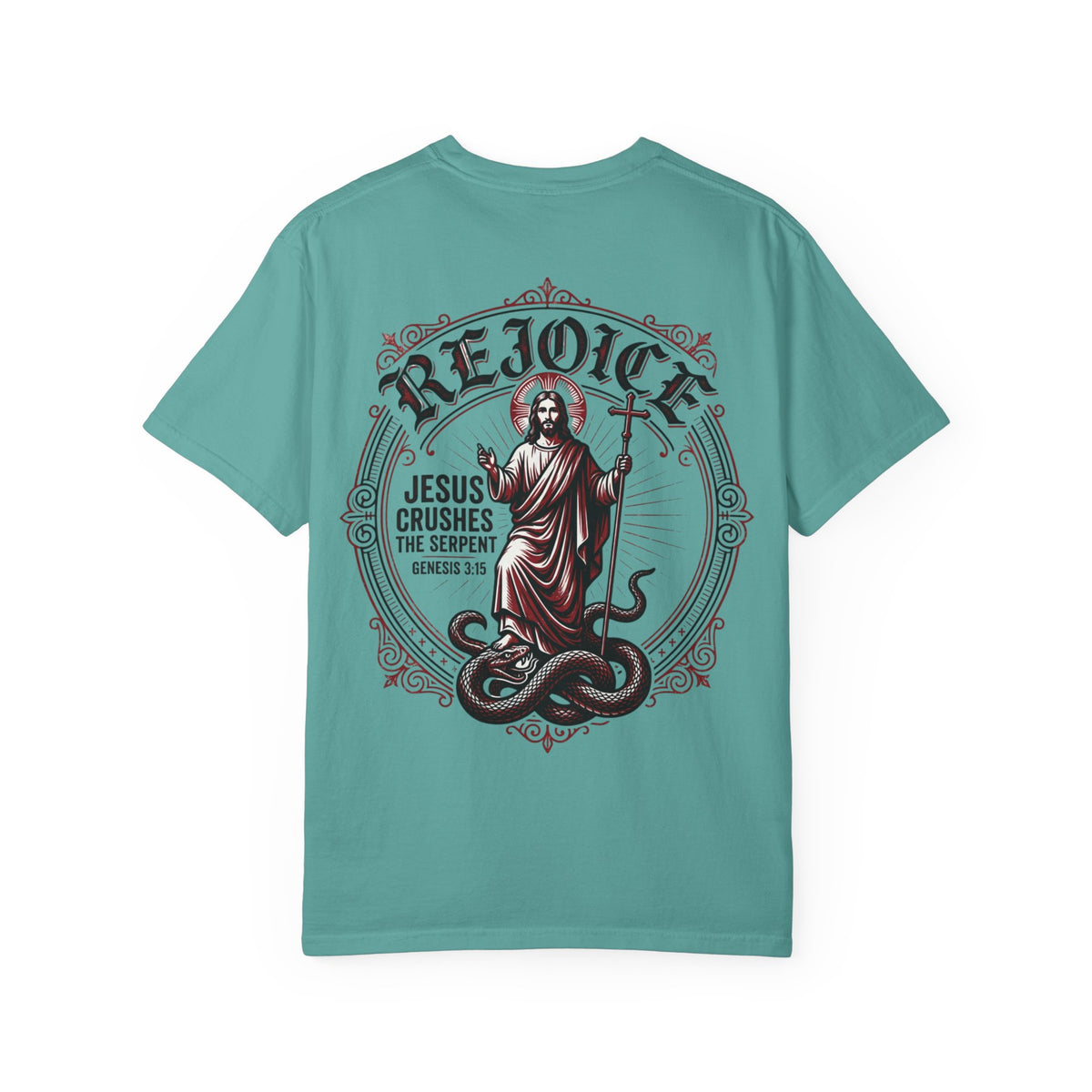 Rejoice Christian T-Shirt — "Jesus Crushes the Serpent" Graphic Tee