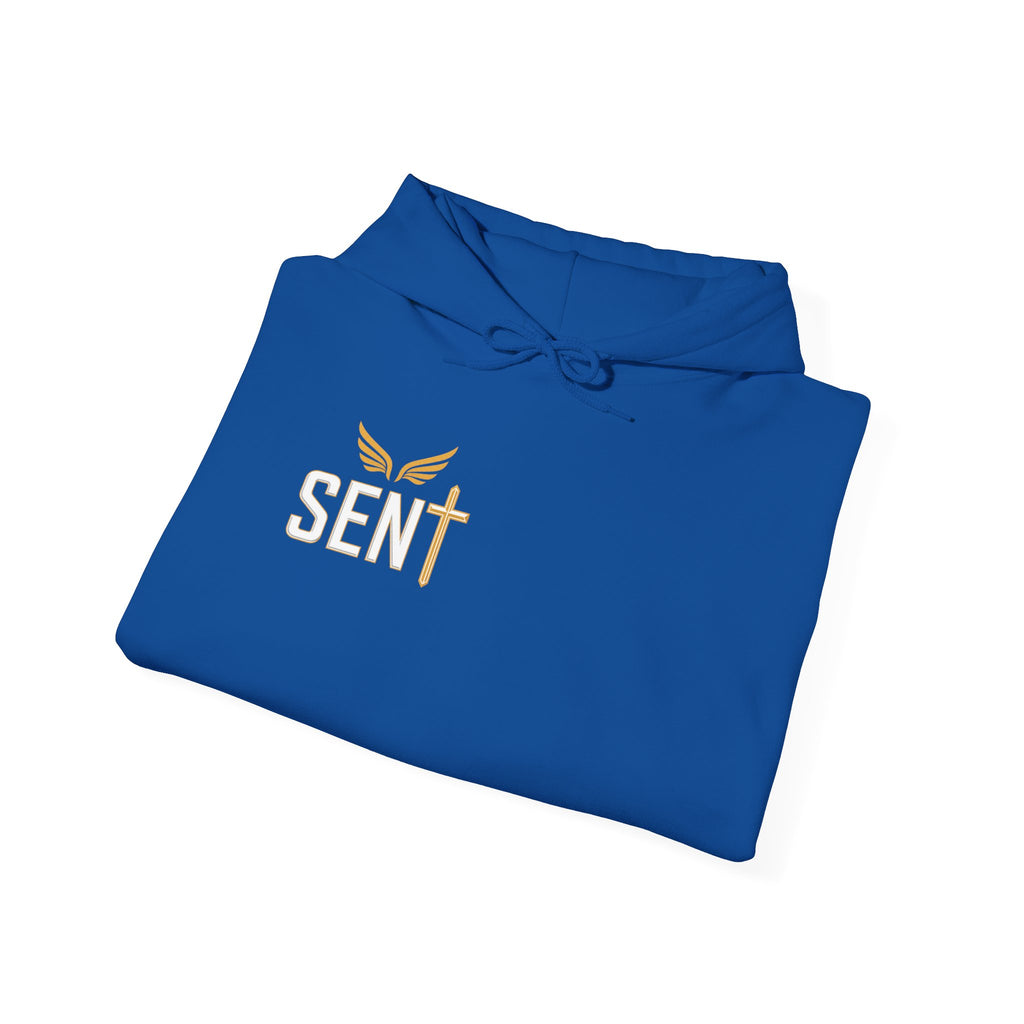 Jesus Saves Hoodie — Christian Faith Pullover with 'Sent' Chest Design