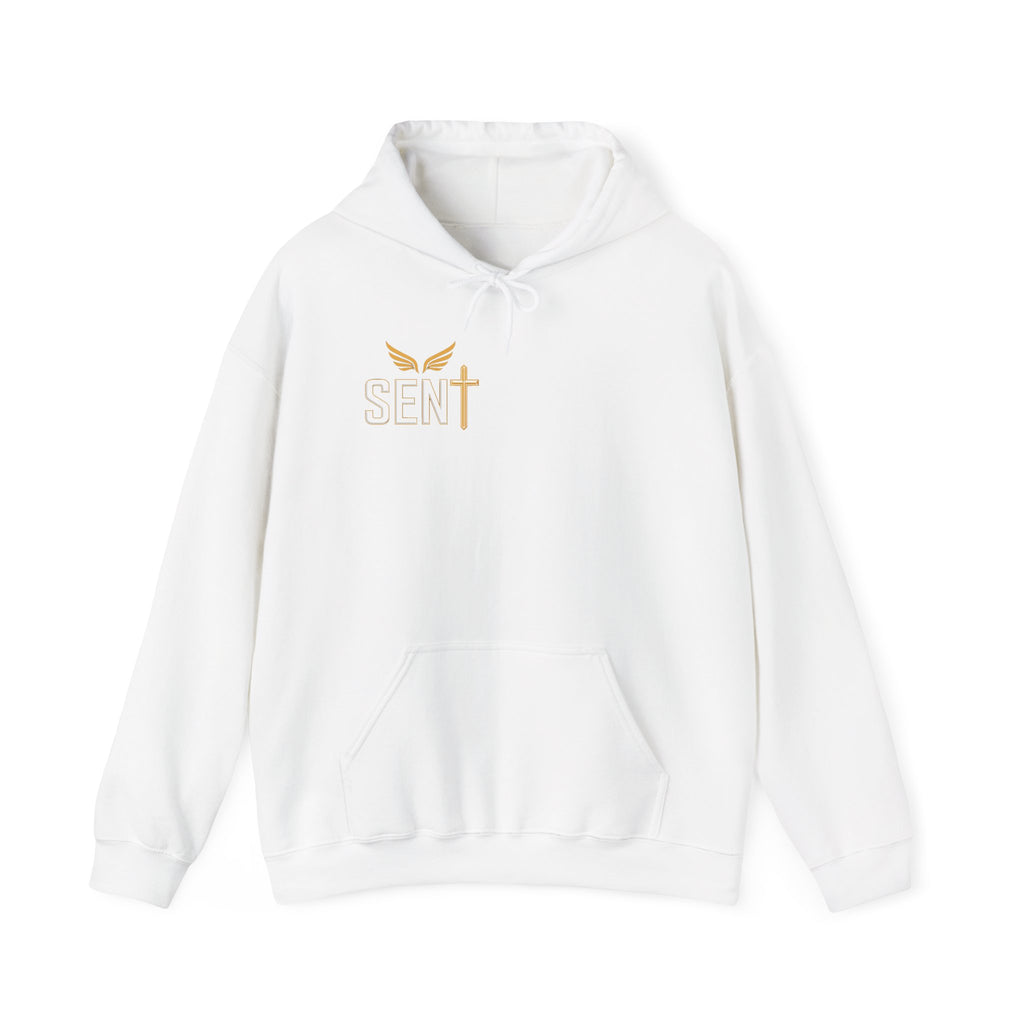 Jesus Saves Hoodie — Christian Faith Pullover with 'Sent' Chest Design