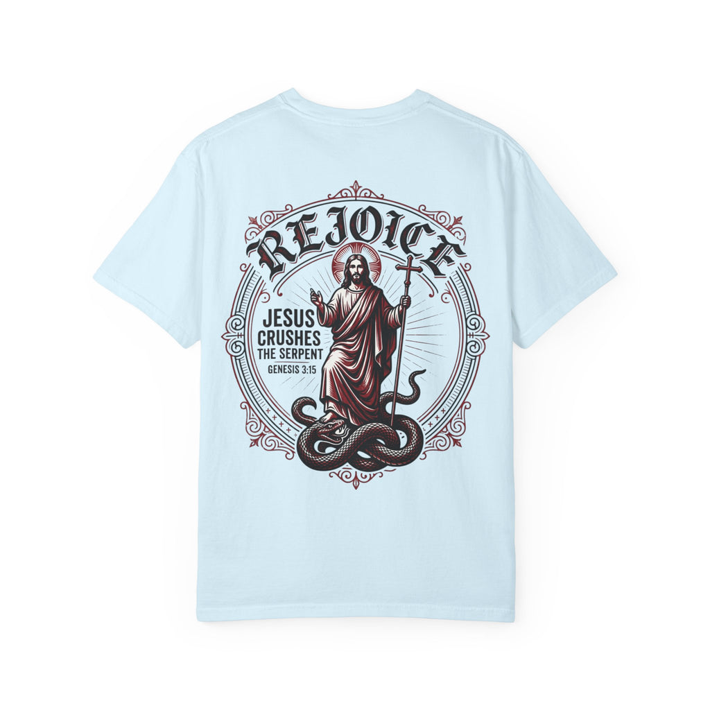 Rejoice Christian T-Shirt — "Jesus Crushes the Serpent" Graphic Tee