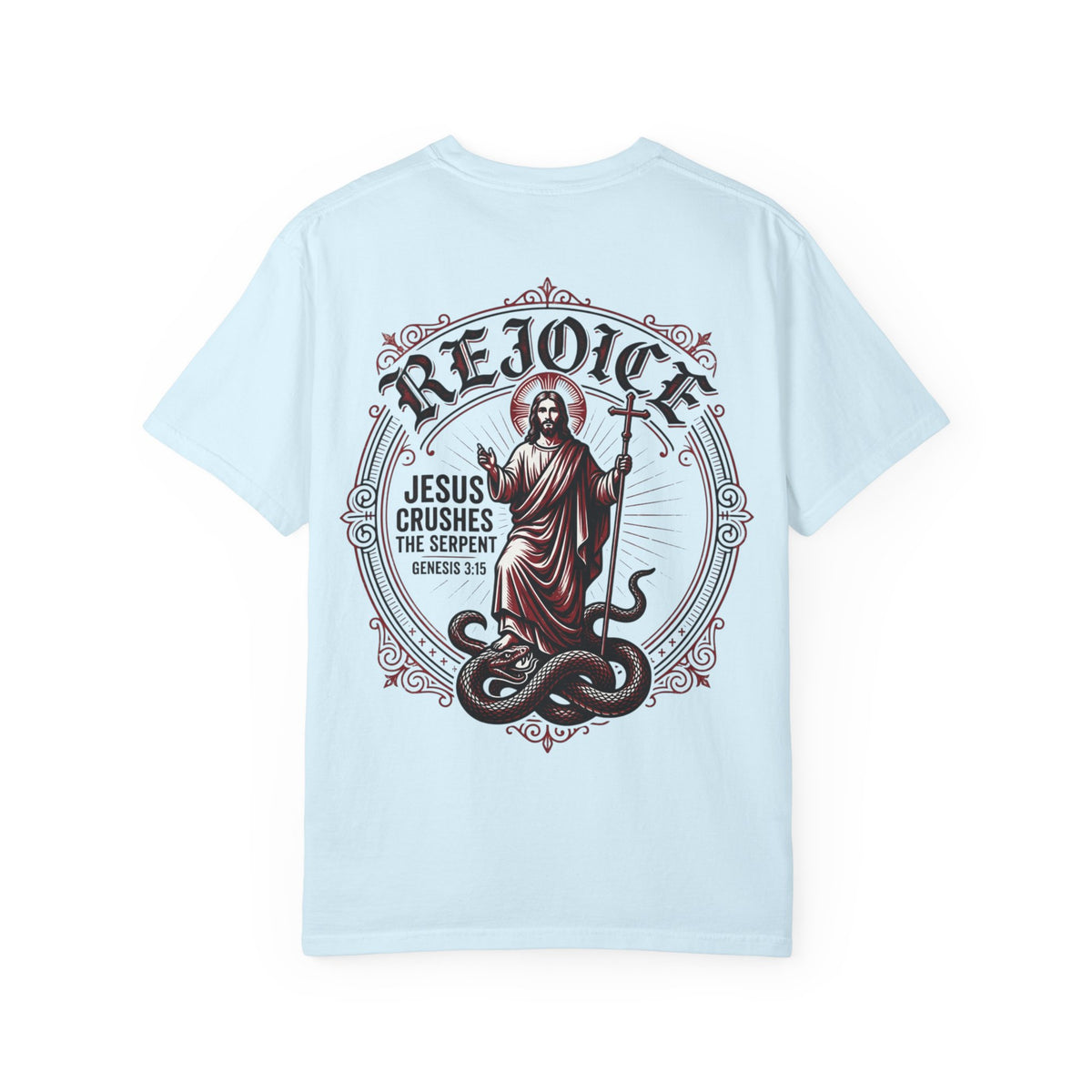 Rejoice Christian T-Shirt — "Jesus Crushes the Serpent" Graphic Tee