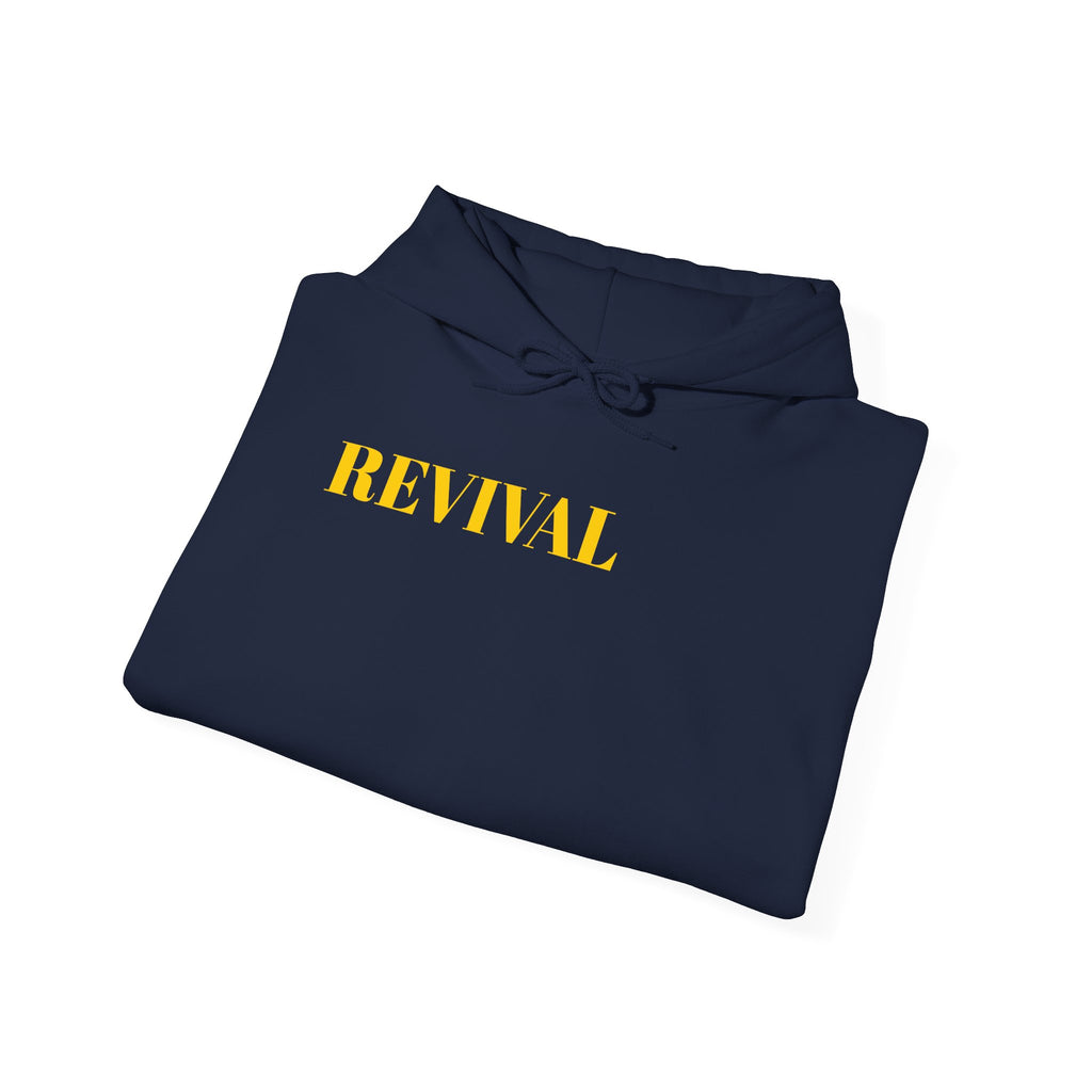 Revival Hoodie — Minimal Gold Text Pullover
